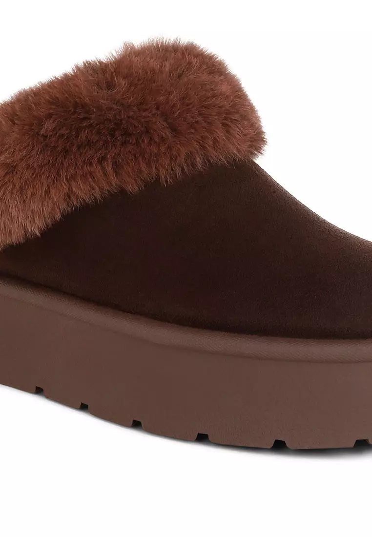 Sepatu Salju Slip On Bulu Palsu Warna Coklat