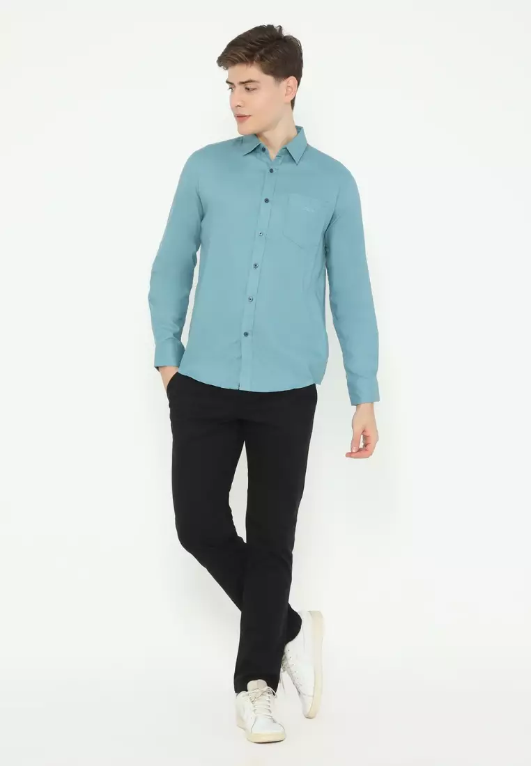 POLICE Kemeja Polos Cotton Regular Fit Lengan Panjang Pria