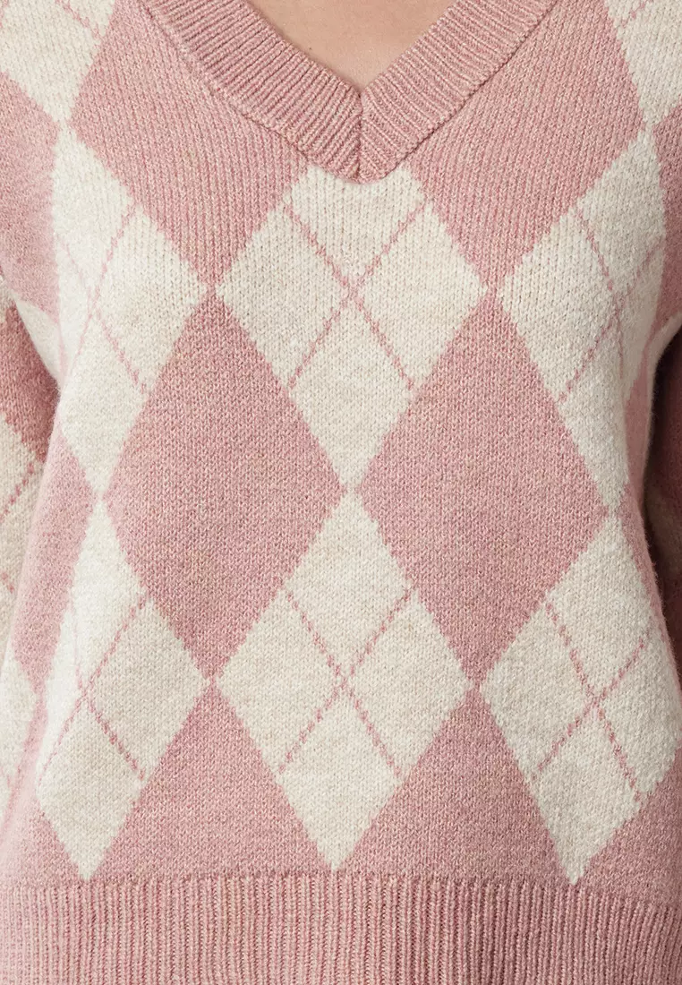 Soft Textured Dried Rose Diamond Knitwear Sweater
