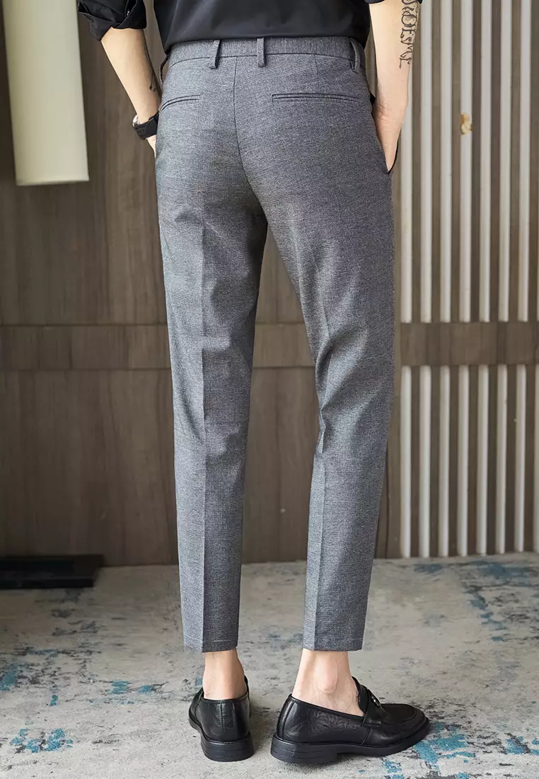 Plaid Skinny Capris Pants - Gray