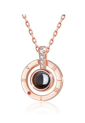 YOUNIQ YOUNIQ TIAMO 18K Rosegold Titanium Steel Light Project I Love You in 100 Languages Necklace with Red Cubic Zirconia B4911AC41B5775GS_1