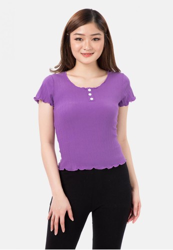 MKY CLOTHING purple Button Basic Blouse in Purple 1BDE9AA3D534F3GS_1