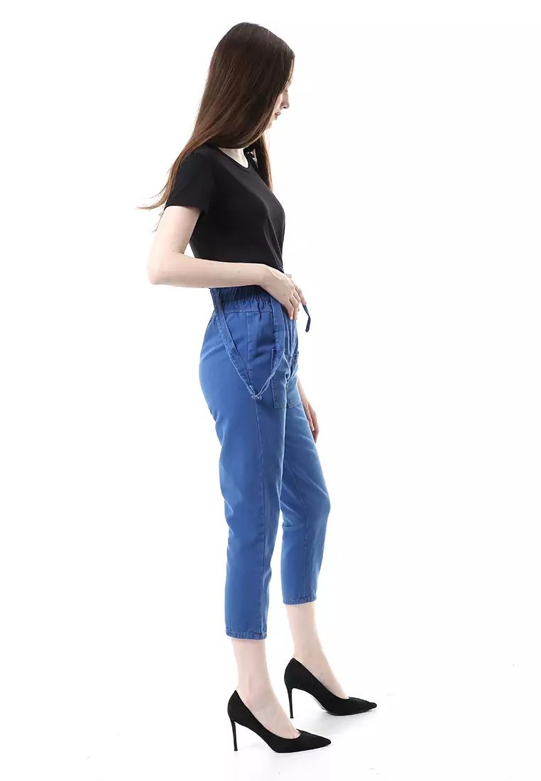 Vini Jeans Jumpsuit Kodok Wanita Sleeveless - Navy