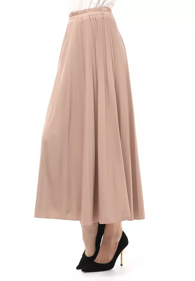 Skirt Plisket Bawahan Wanita Motif Polos Relaxed Fit - Choco
