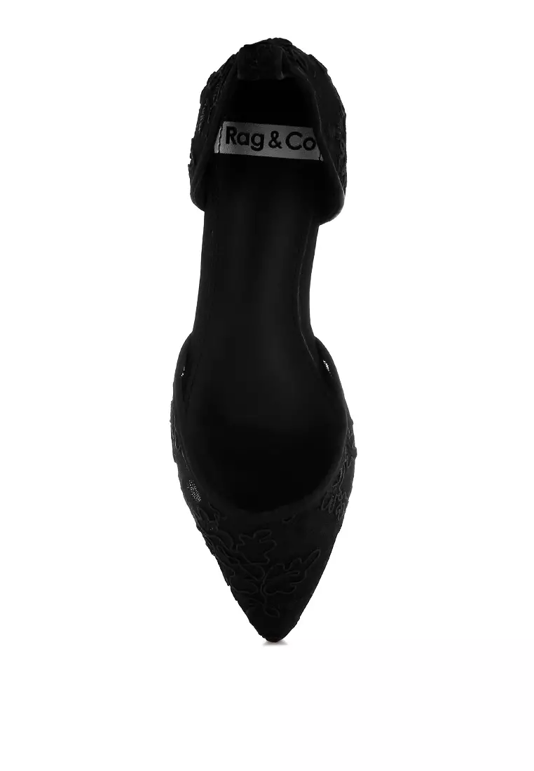 Pearl & Rhinestone Strap Flat Sandals in Black