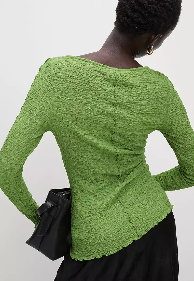 Textured Slash Neck Top