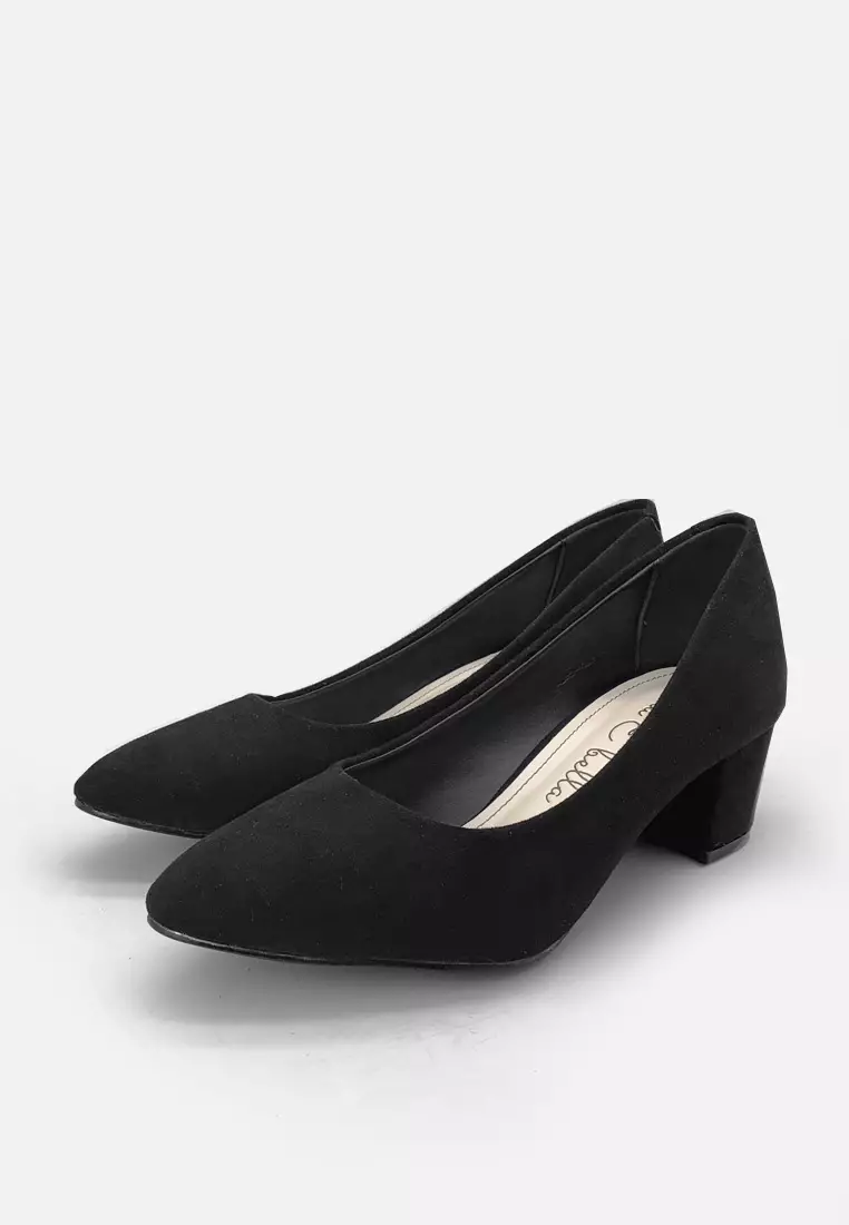 Blanche Pointed Toe Pumps Sepatu Block Heels Wanita