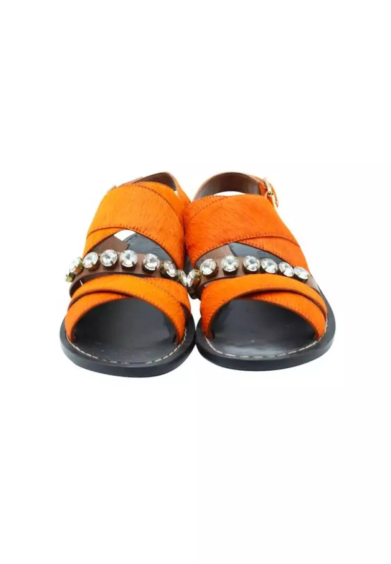 Buy MARNI Pre Loved MARNI Orange Pony Hair Flat Sandals 2023