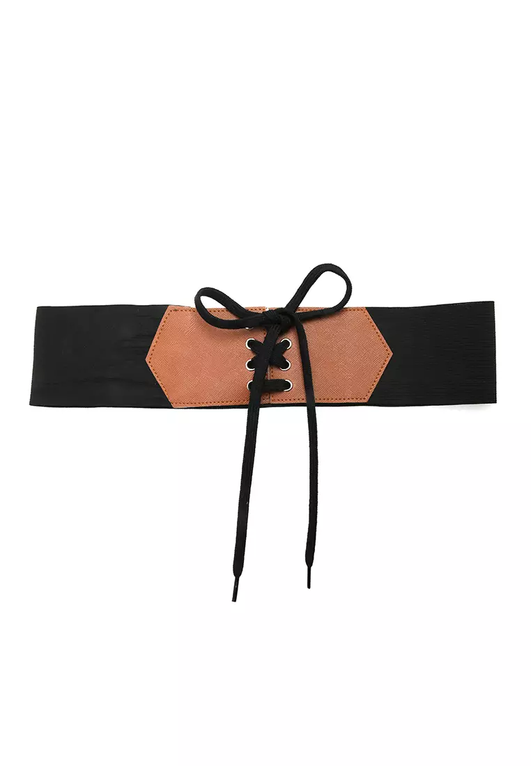 Alexa Ikat Pinggang Wanita Gesper Tali Pita Fashion Belt Material Karet ORIGINAL - Brown