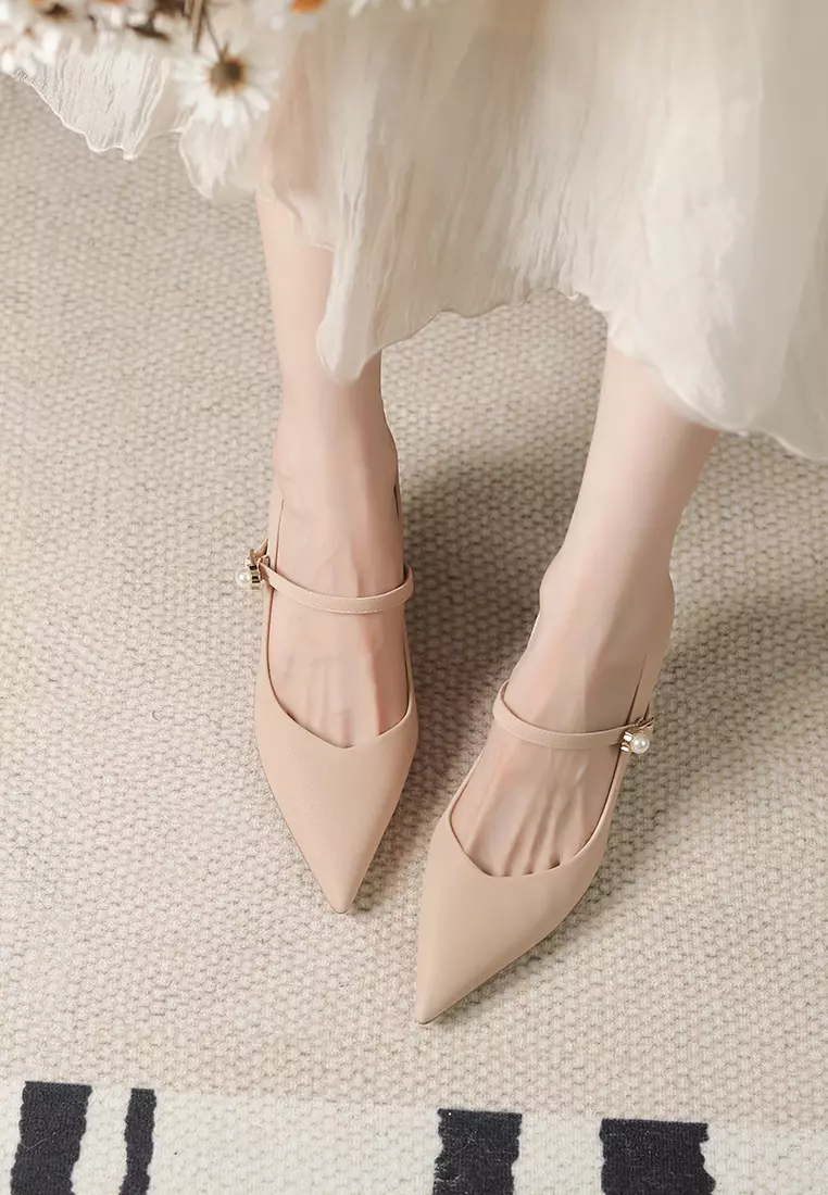6CM Pearl Strap Satin Wedding Heels XJ3356-3