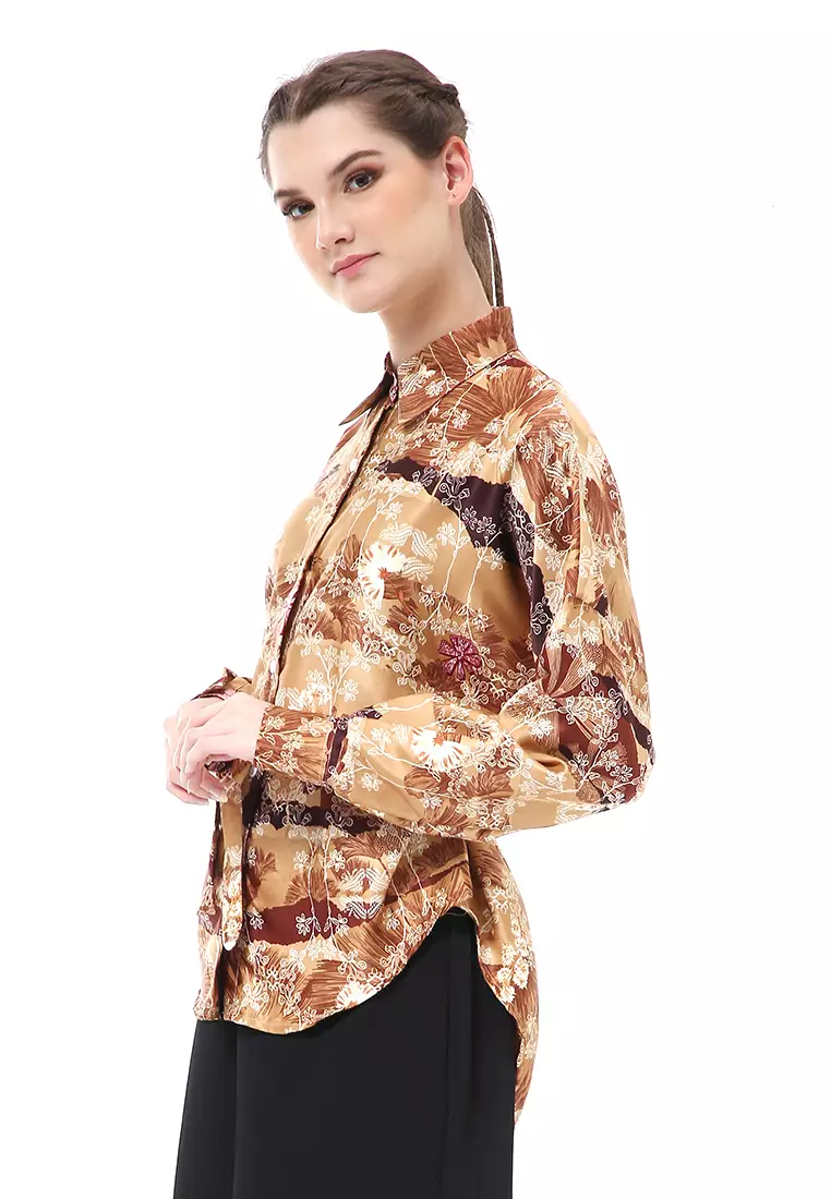 Brielle Kemeja Wanita Lengan Panjang With Tali Pinggang Elegant Design Material Cotton ORIGINAL - Brown