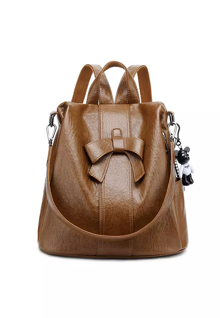 Buy Lara Women's Soft Leather Ribbon Backpack Brown 2025 Online