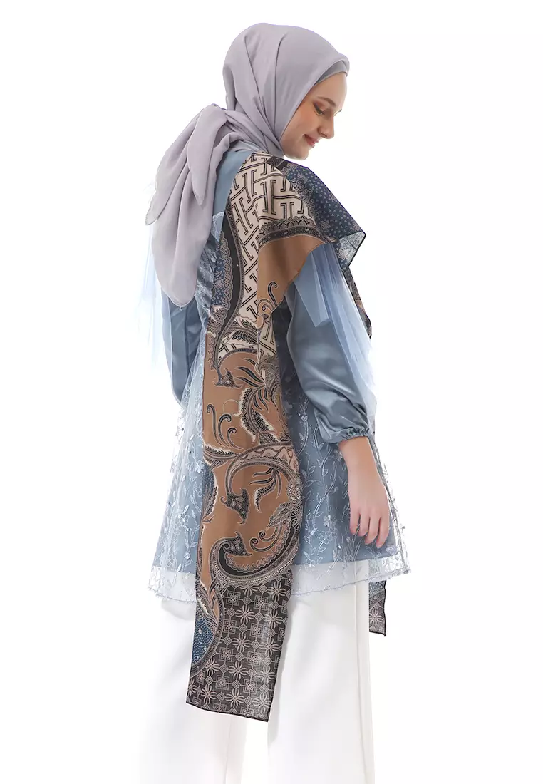 Dhea Amanda Tunik Couple Dusty Batik Lengan Panjang Premium High Quality - Dusty Blue