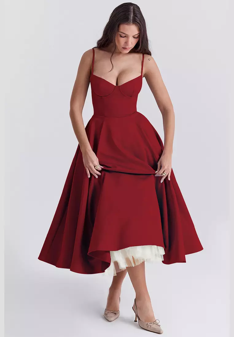 French mesh double-layer suspender dress CA25042264RD