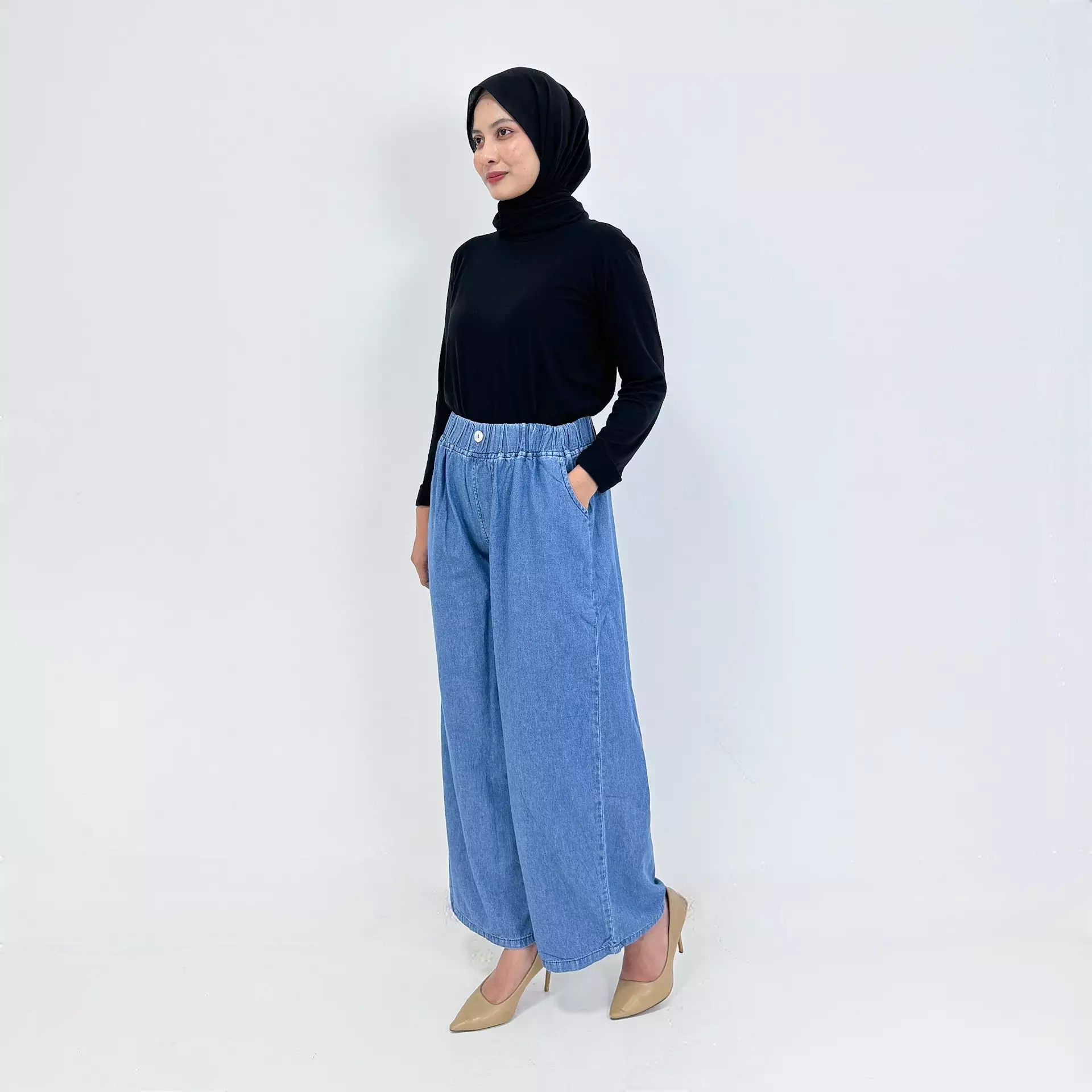 Loose Jeans Keisya [BIRU MUDA] Celana Panjang Wide Leg Wanita Fit 80 Kg