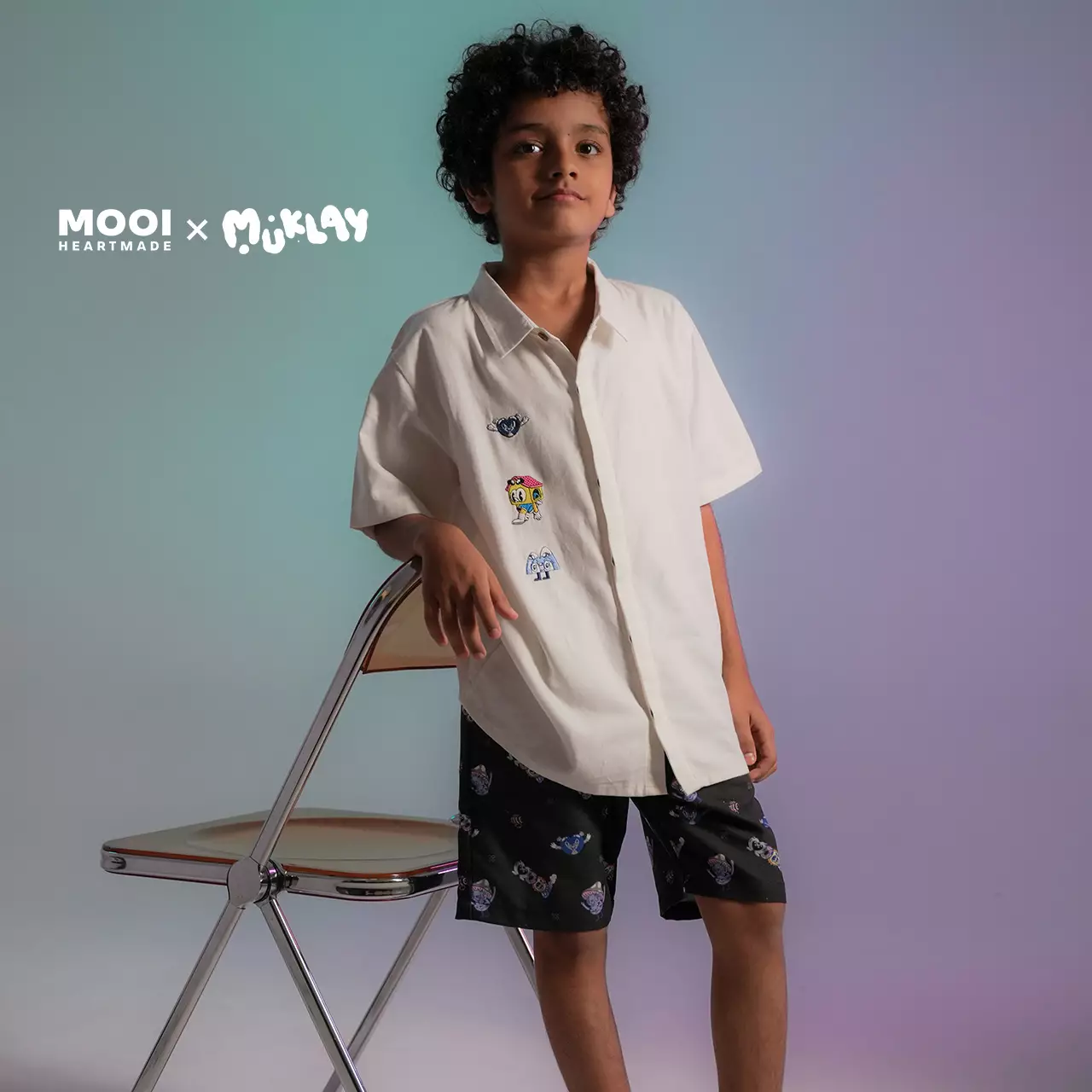 Mooi X Muklay Setelan Anak Laki-laki Kemeja Anak Basic Shirt Set - Navy