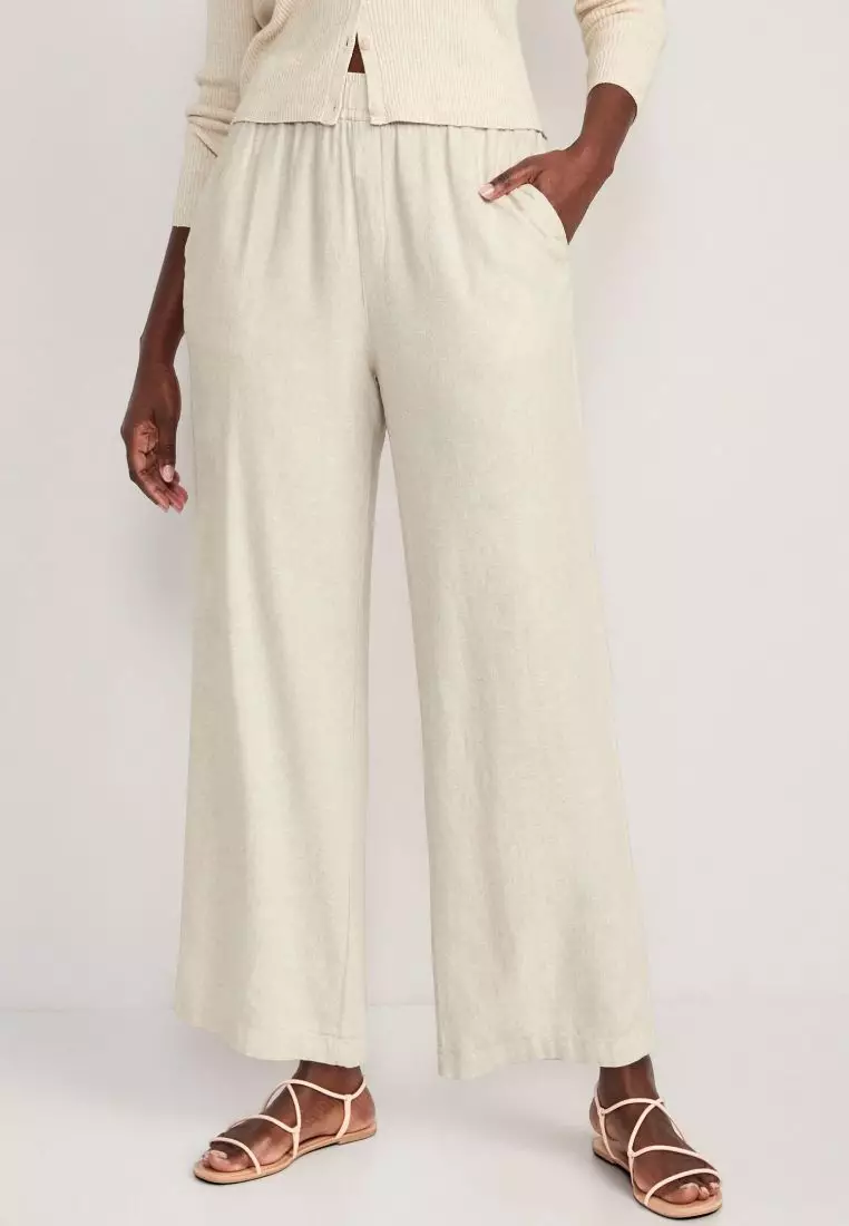 Buy Old Navy High-Waisted Linen-Blend Wide-Leg Ankle Pants 2024