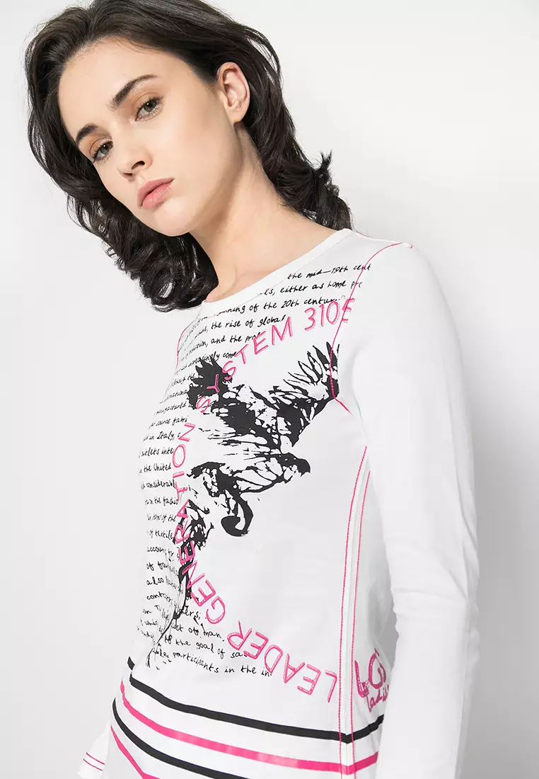 LGS - Kaos Wanita - Lengan Panjang - Warna Putih - Gambar Sablon - LTS.555.K952.019.C-L/S