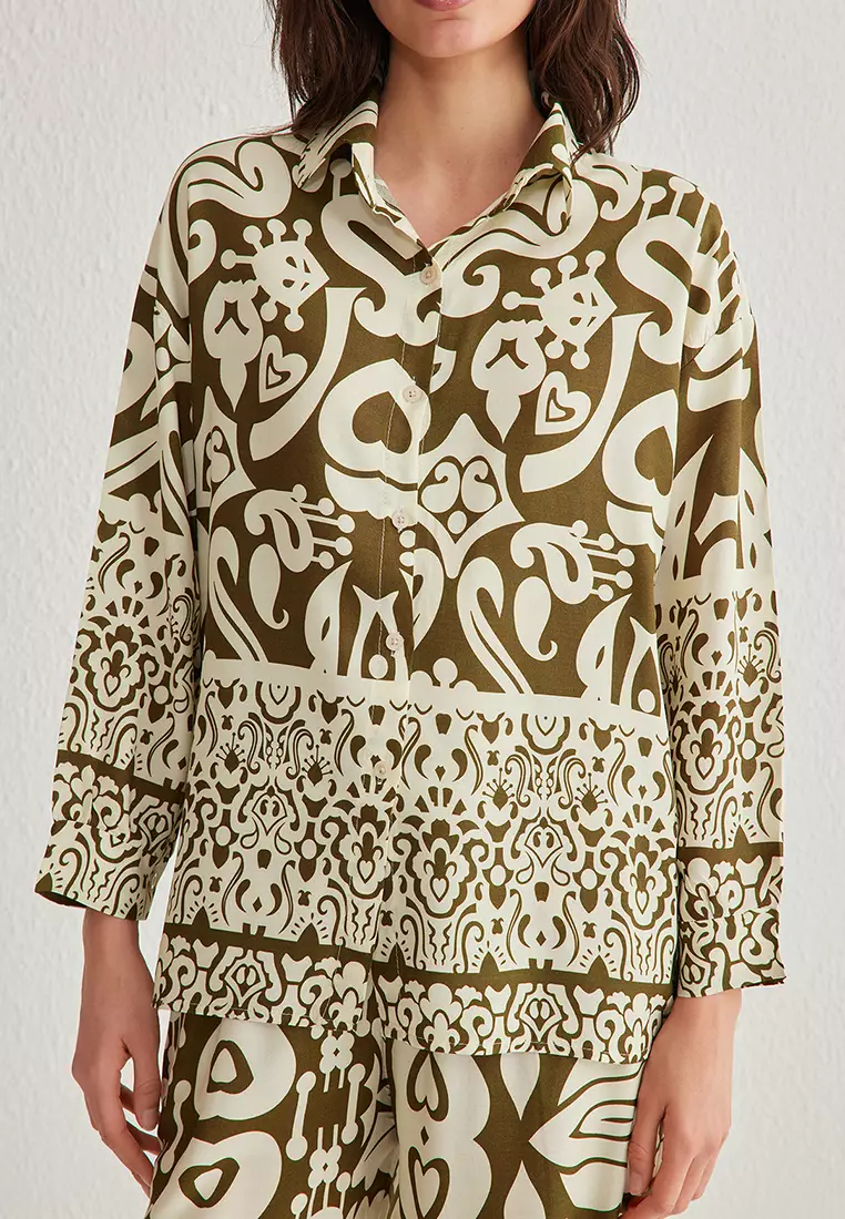 Viscose Collared Shirt & Wide Leg Pants Set