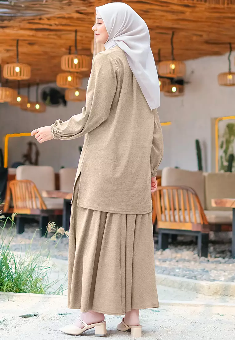 JV Hasanah Set Rok Baju Kurung Corduroy Mocca | Setelan Rok Kaos Jumbo