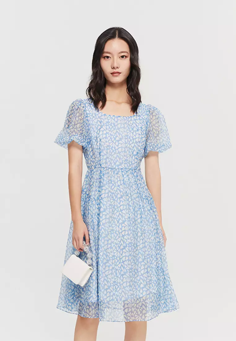 Summer Short Sleeve Midi Dress with Floral Prints
