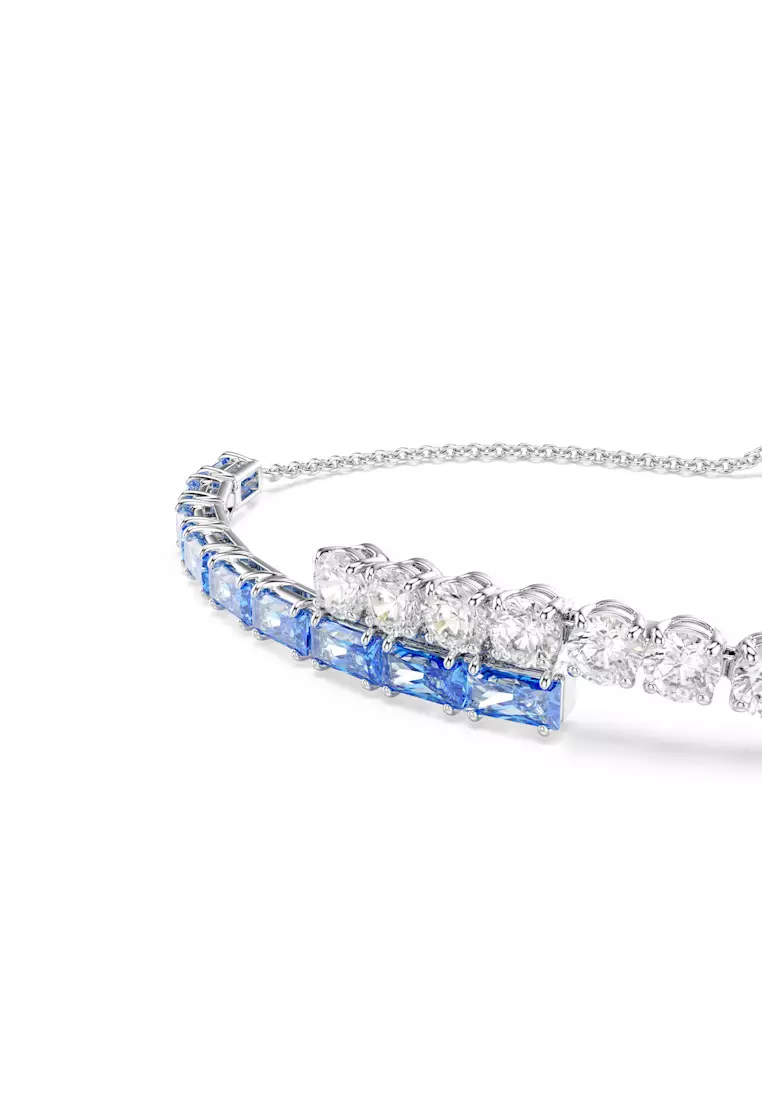 Matrix bracelet, Mixed cuts, Blue, Rhodium plated