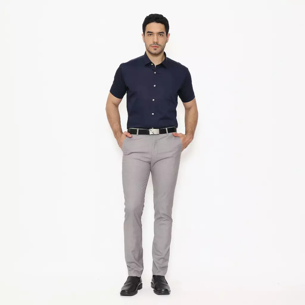 SCHOELLER OXY-ST-SF Celana Panjang Formal Pria Slim Fit Viscose Stretch Premium Warna Abu Muda