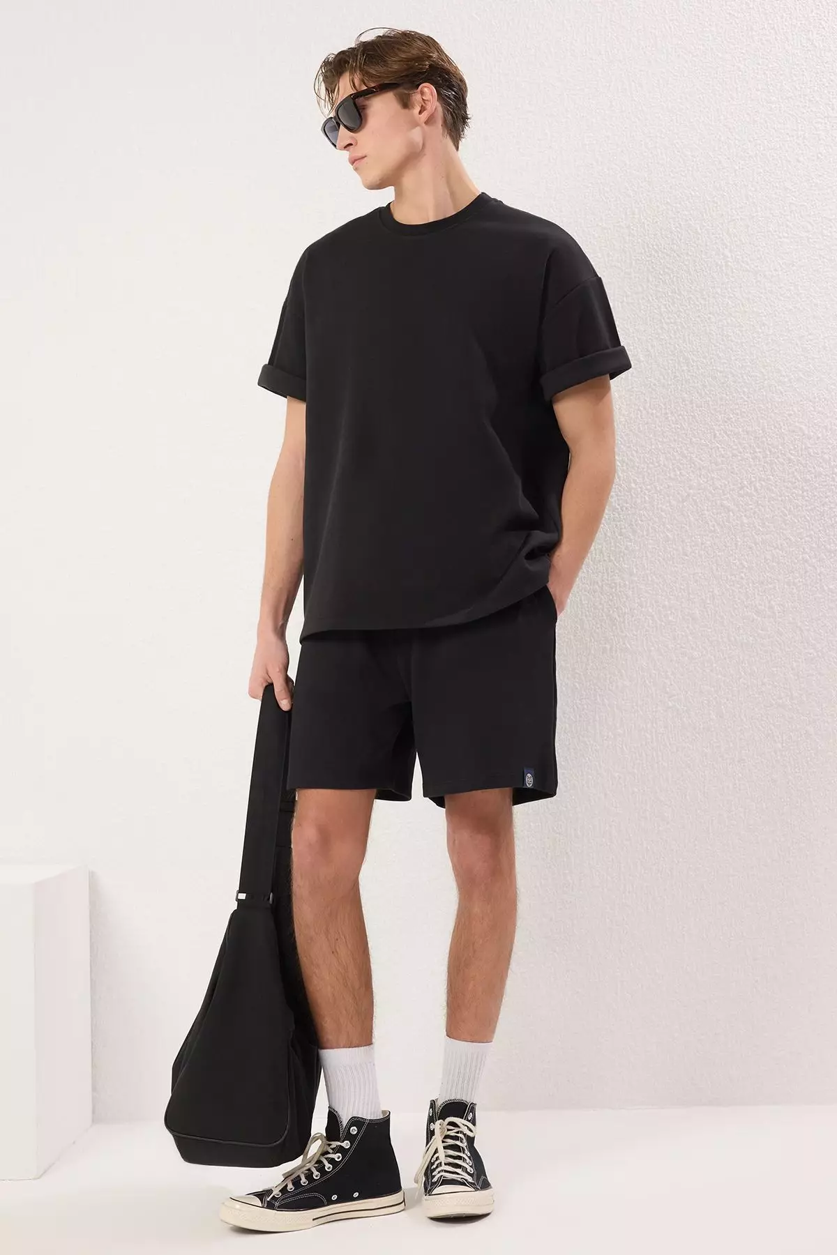 Black Oversize Thick 100% Cotton T-shirt Shorts Tracksuit