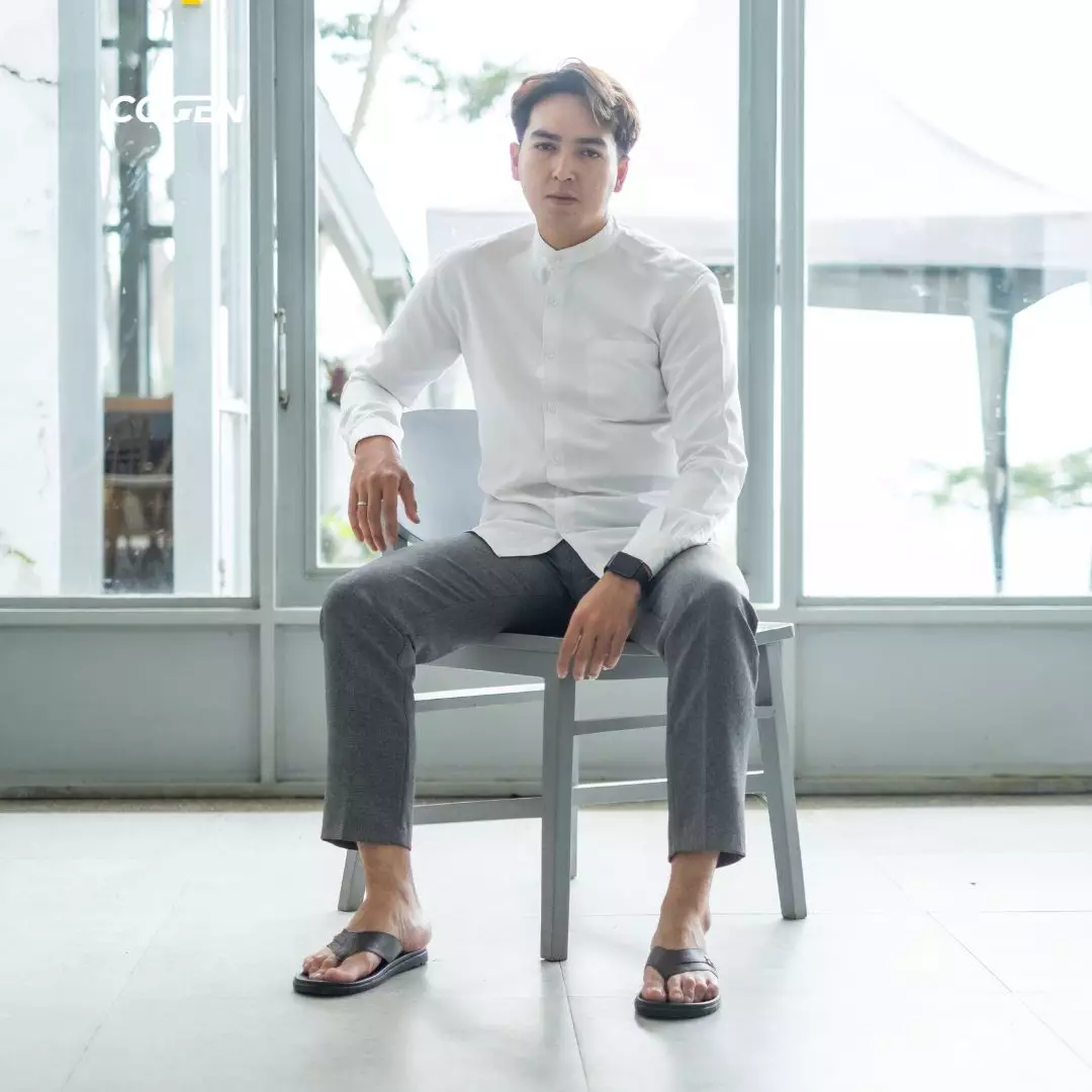 Sandal Pria Cogen  Sendal Jepit Kulit Classic Brown + Feel Nufort