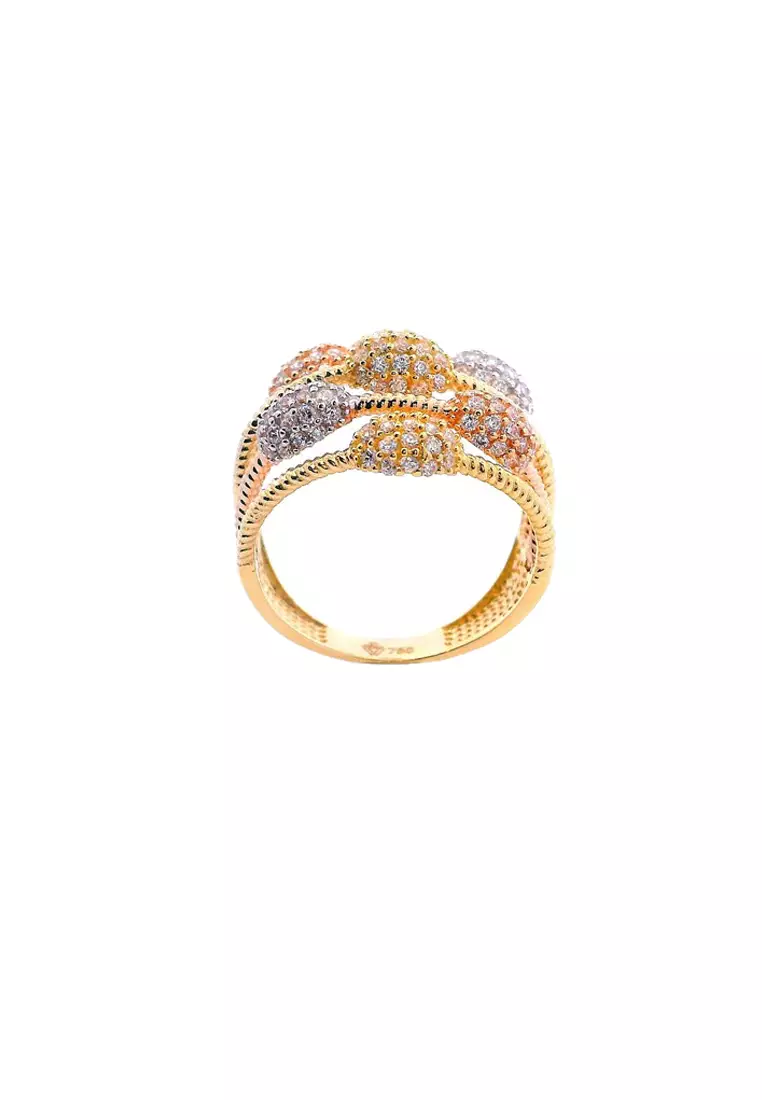 Karat World Gold Ladies Ring GRL-6322 in 18K Yellow, White and Rose Gold w/ HQZ