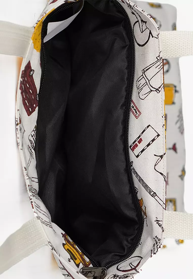 Tote Bag Bahan Kanvas Penutup Resleting Motif Travel