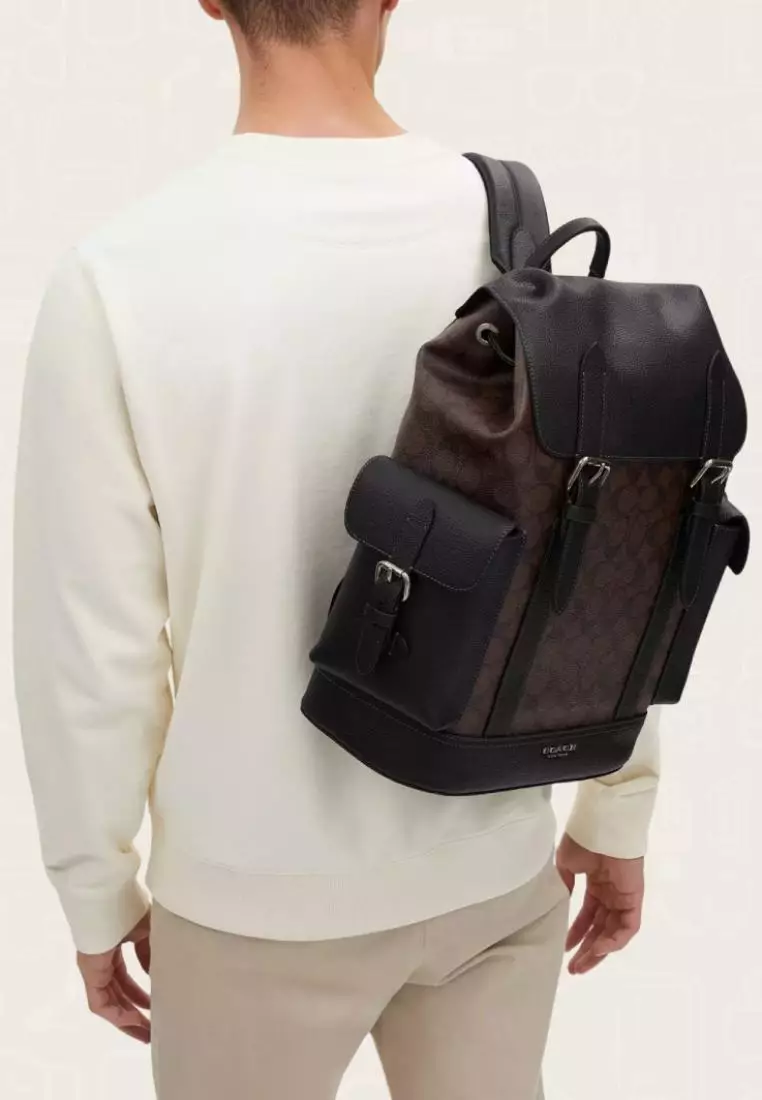 Coach Hudson Backpack In Signature Canvas Mahogany Black