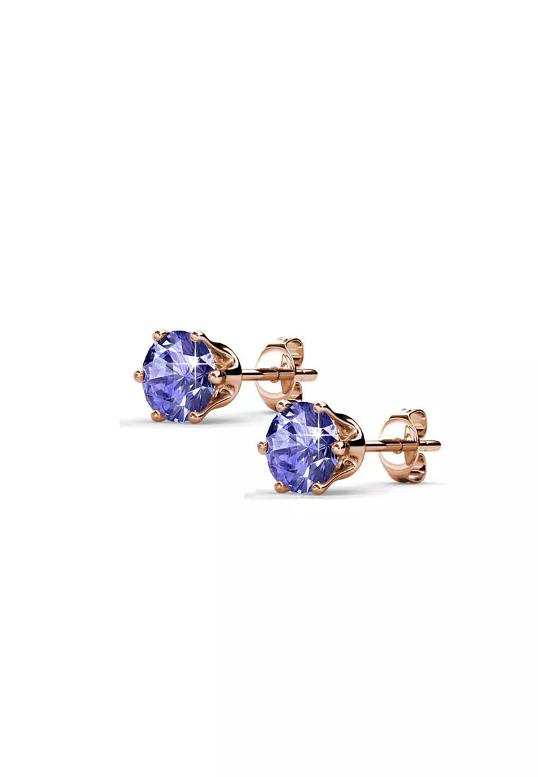 Her Jewellery Birth Stone Earrings (February, Rose Gold) - Luxury Crystal Embellishments plated with 18K Gold