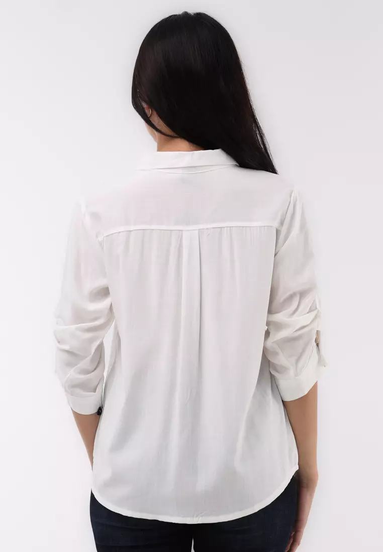 Woven Plain Soft Linen 3/4 Blouse