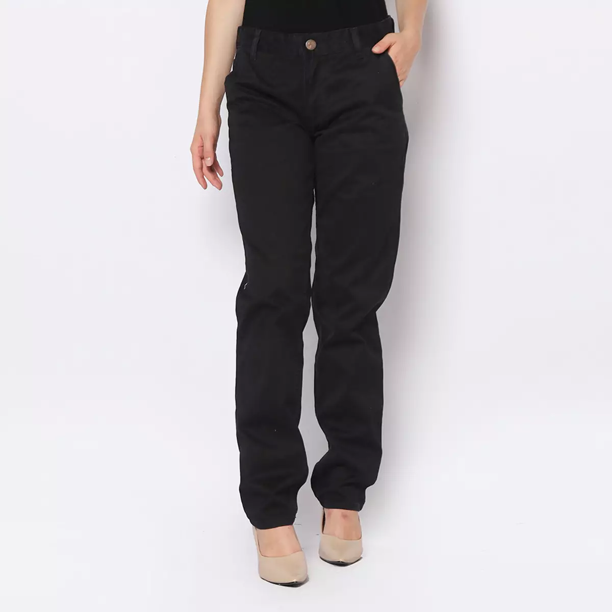 Twill Celana Panjang Wanita Slim Fit Cheerful Hitam 222501