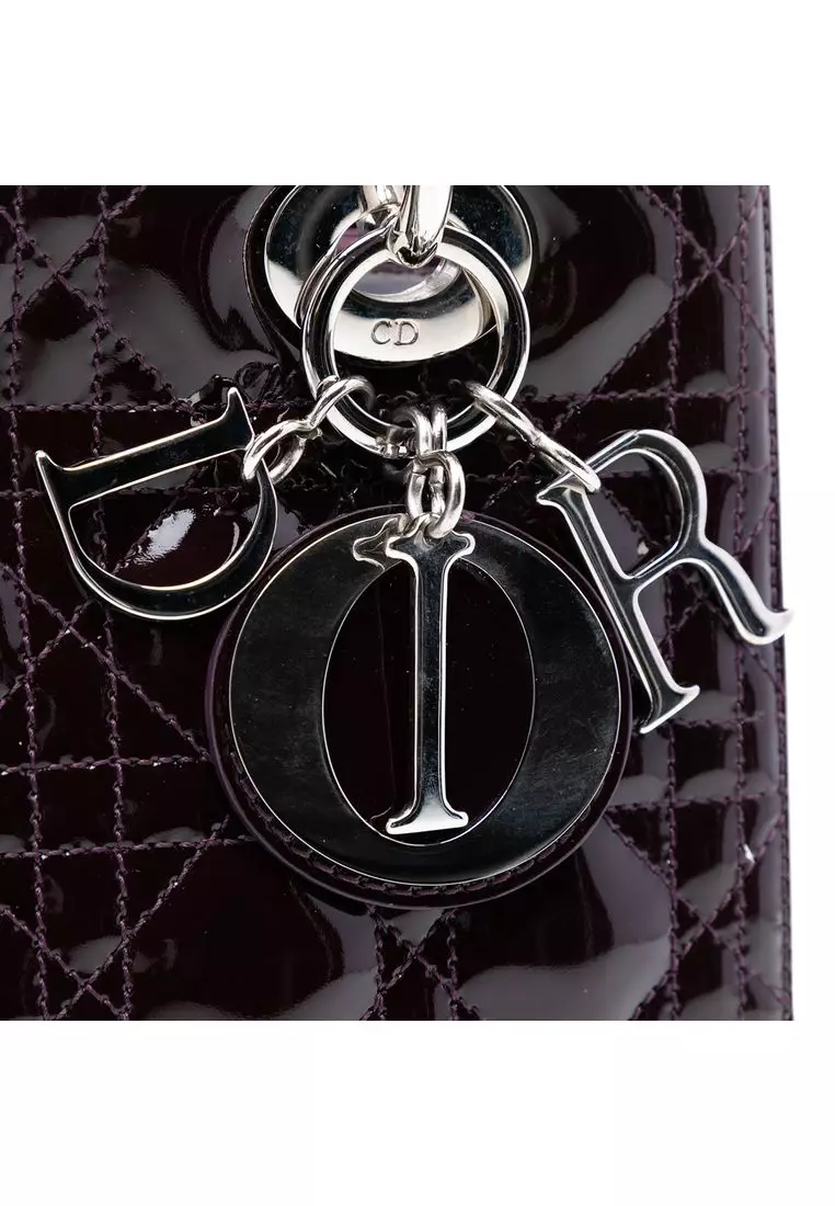 二手迪奧中型漆皮藤格紋 Lady Dior