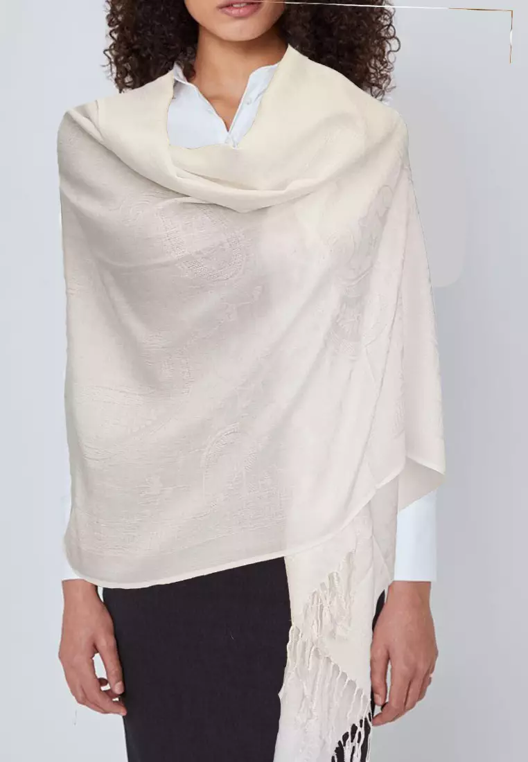 Reversible Viscose Paisley Pattern Pashmina Shawl Syal Wanita Snow White