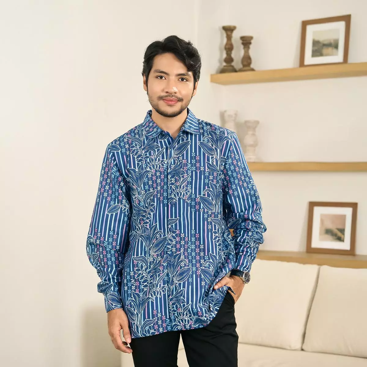 ZM Zaskia Mecca - Ralton Blue | Kemeja Koko Pria Panjang | Primadona Series Lilya Raya