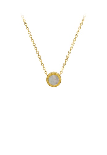 Glamorousky white Fashion Simple Plated Gold 316L Stainless Steel Roman Numeral Geometric Round White Shell Pendant with Necklace BEFD0AC89FCF9EGS_1