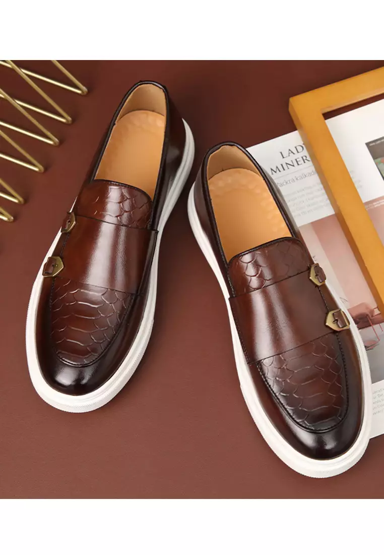 Texture Synthetic Leather Buckle Loafers WZWH-S22