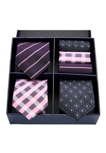 Kings Collection black Tie, Pocket Square 6 Pieces Gift Set (UPKCBT2097) E0EC3ACFFDA768GS_1