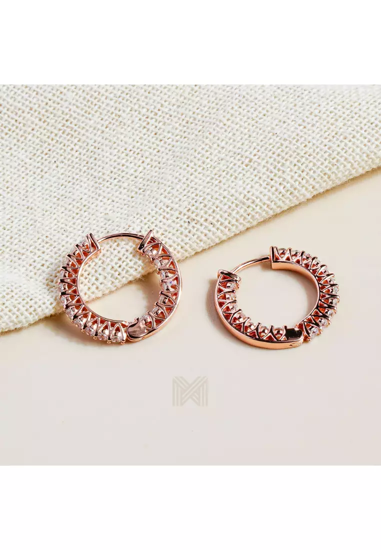 Made For The Night Flat Sun Cubic Zirconia Rose Gold Hoop Earrings with 925 Sterling Silver
