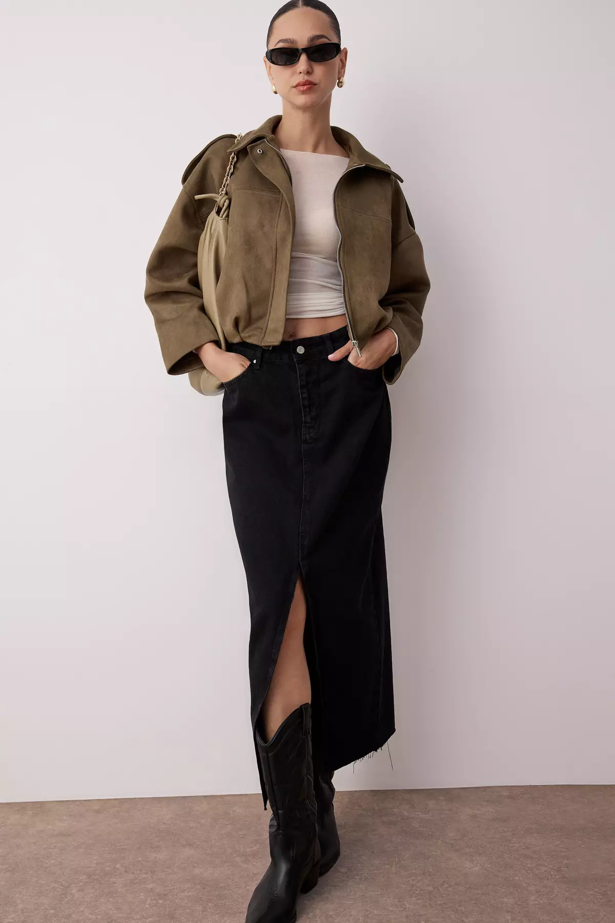 Slit Maxi Denim Skirt