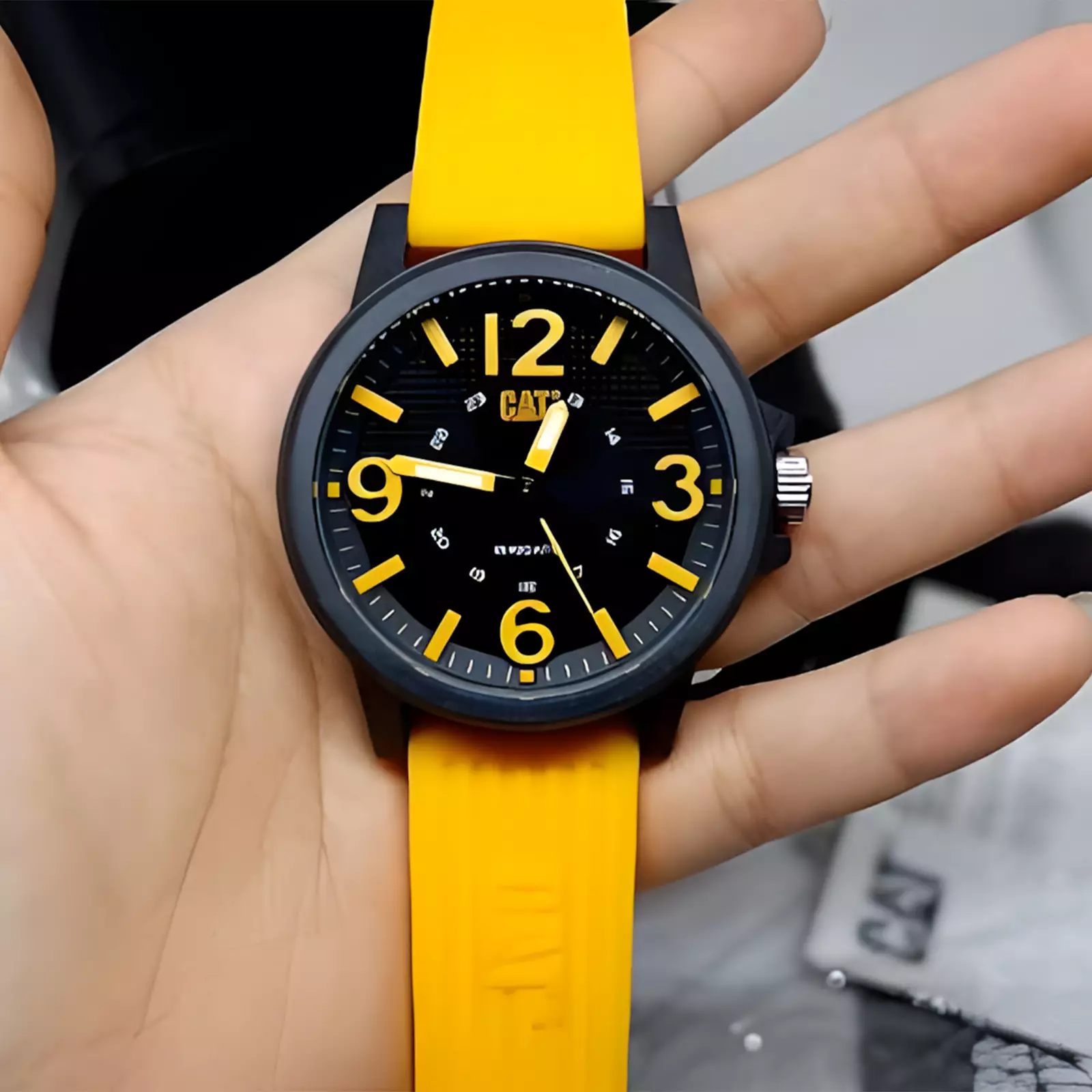 Jam Tangan Analog Pria - Black -Yelow Rubber Strap - CAT LF.111.27.137