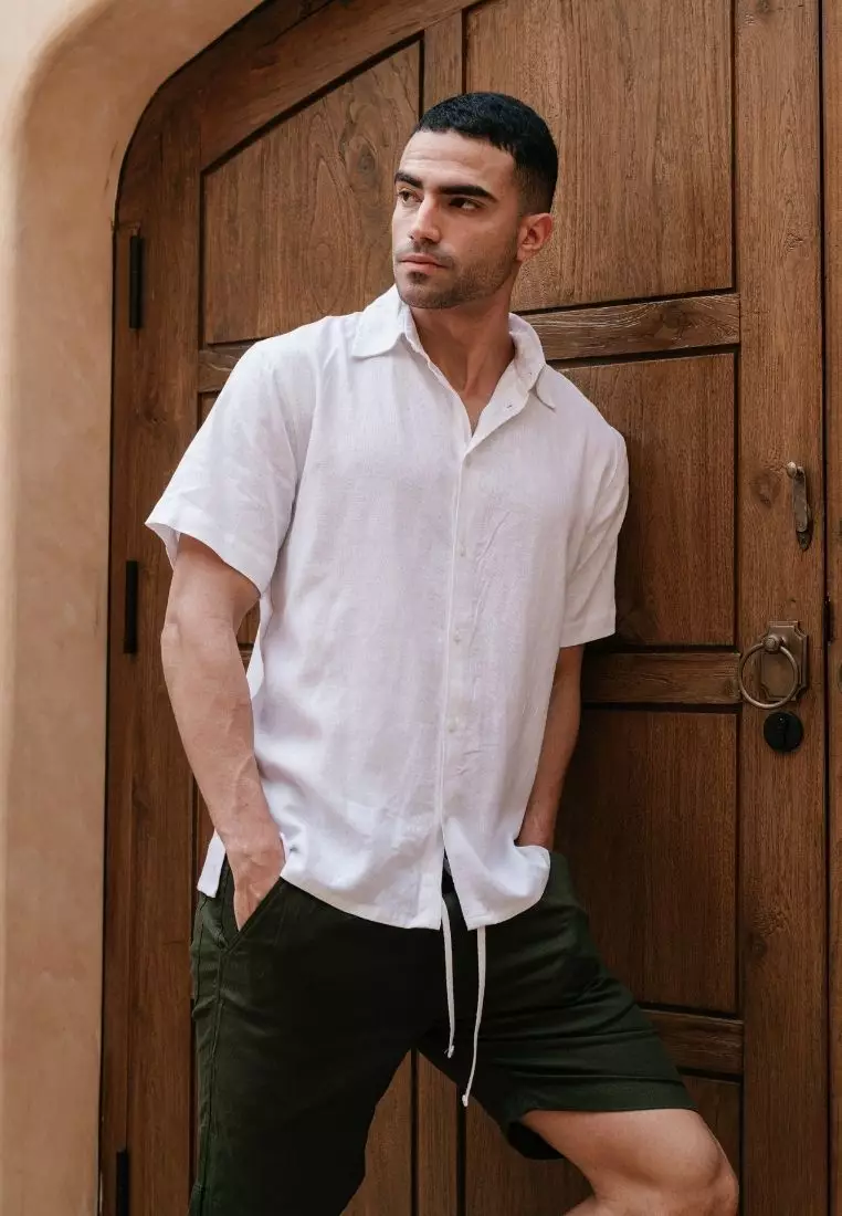 Baia Kemeja Linen Lengan Pendek Pria Putih | Linen Short Sleeve Shirt Men White