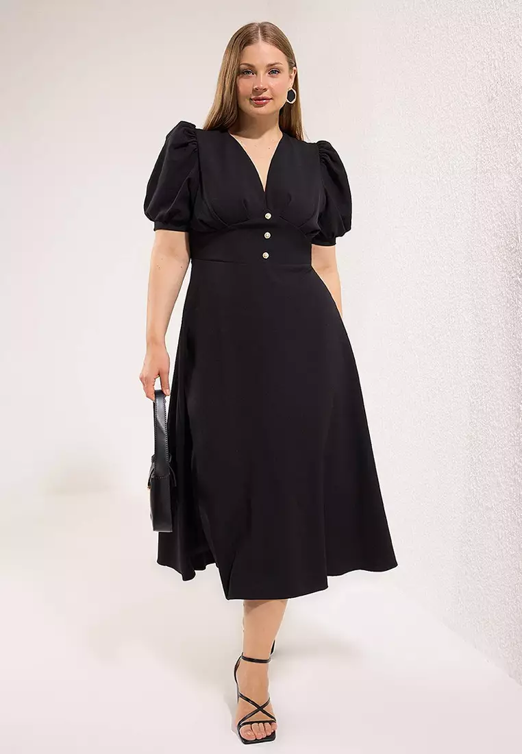 Black Finike Woven Plus Size Dress