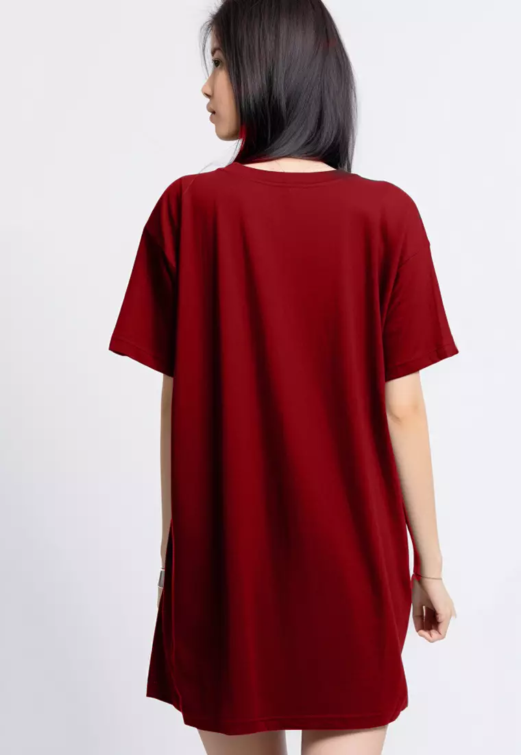 LTF03 long dress kaos t shirt wanita oversize polos maroon