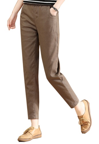 A-IN GIRLS brown Elastic Waist Warm Casual Pants (Plus Cashmere) 573C6AABD096DDGS_1