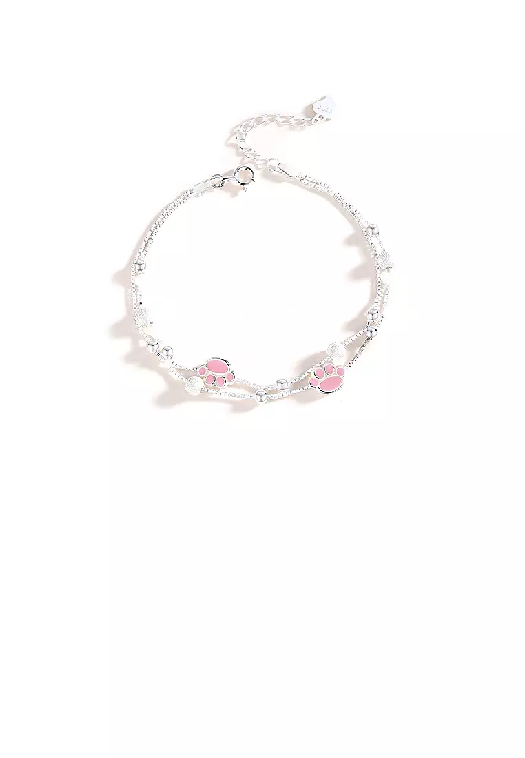 925 Sterling Silver Simple and Cute Enamel Cat Claw Bead Double Layer Bracelet