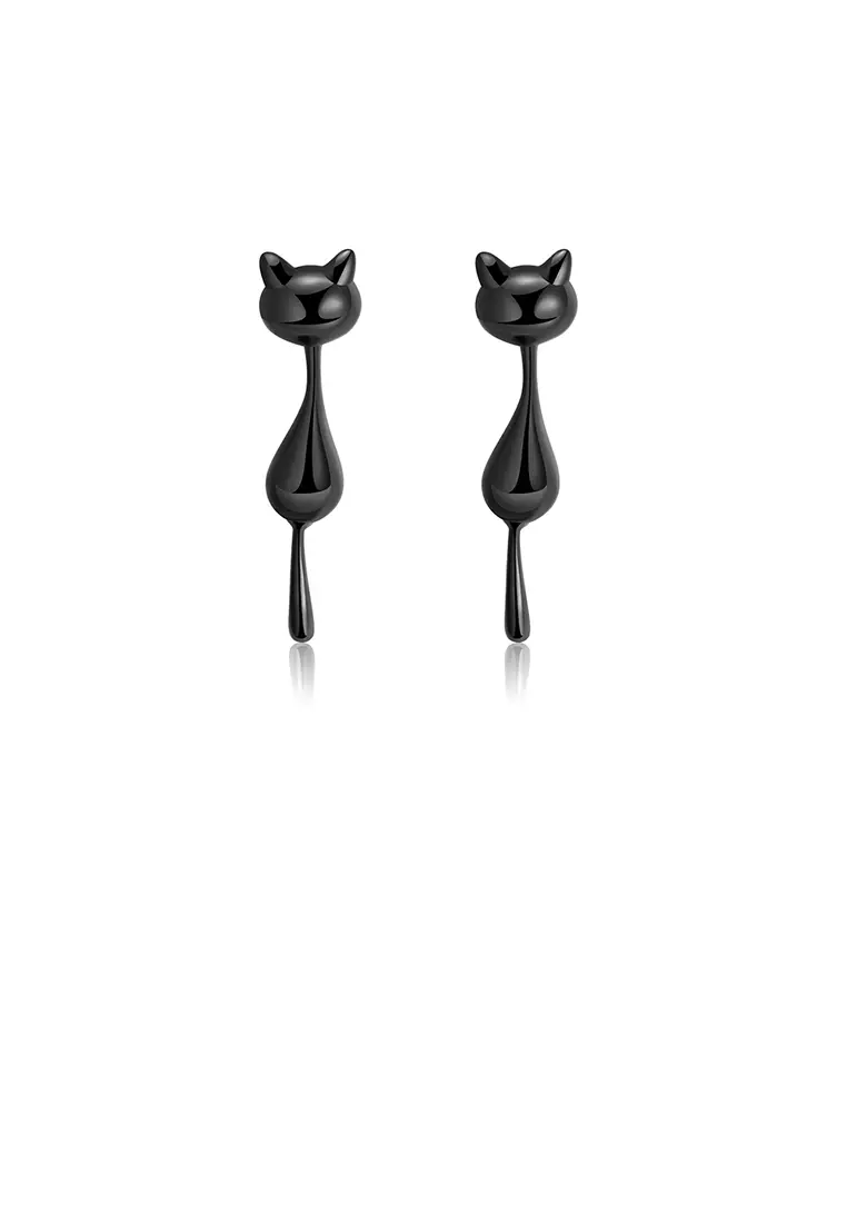 Buy Mooclife 925 Sterling Silver Simple Cute Black Cat Stud Earrings   Mooclife 7380 3090323 1 